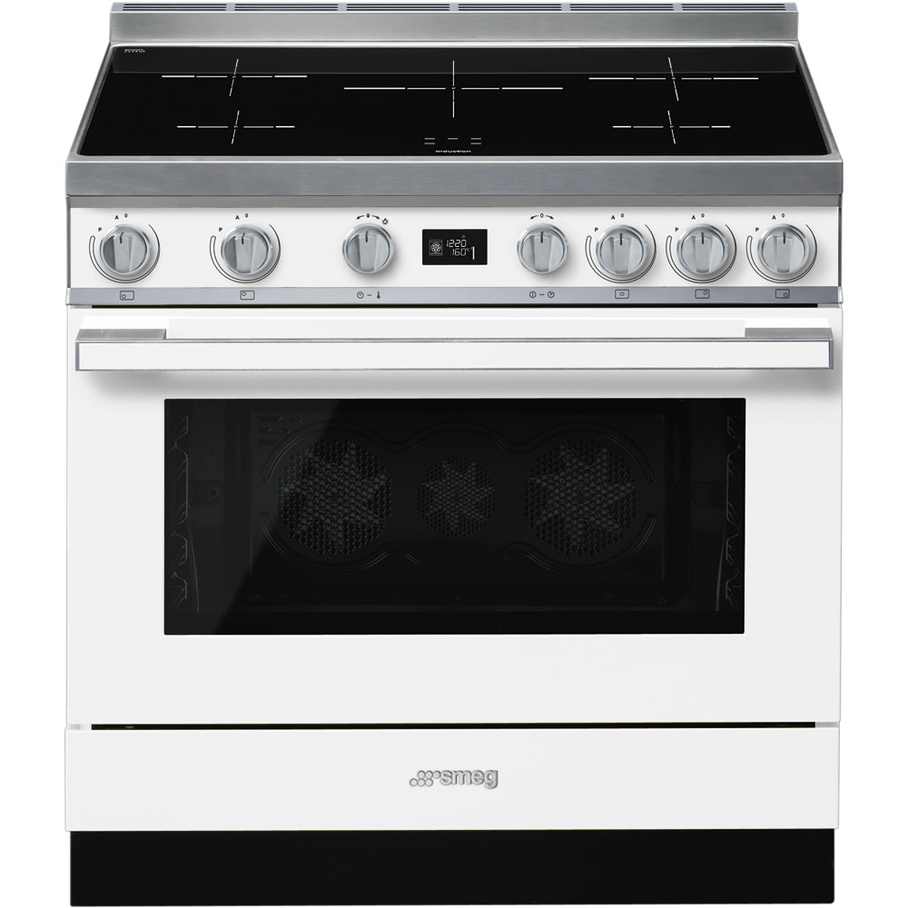 90cm Induction Pyrolytic Freestanding Cooker White by Smeg Style