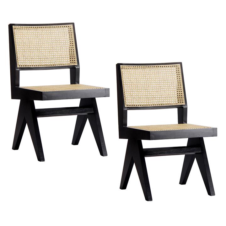 Wong Set of 2 Rattan & Timber Dining Chairs in Black by Bay Road