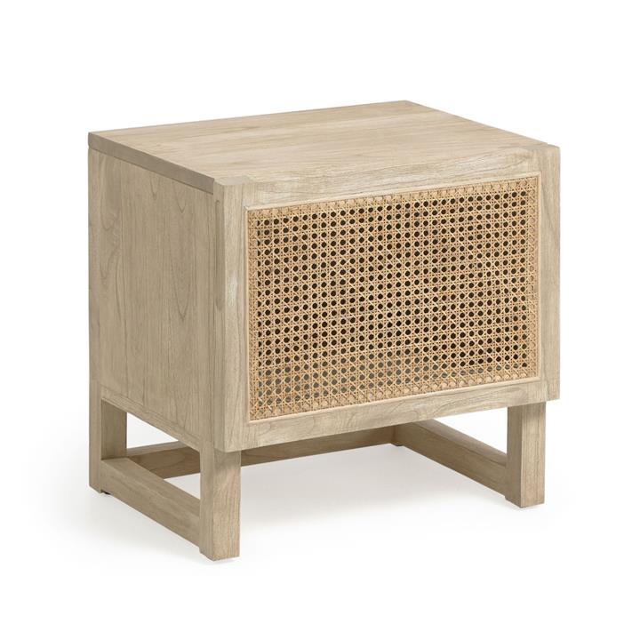 Conbolt Mindi Wood & Rattan Bedside Table by El Diseno Style Sourcebook