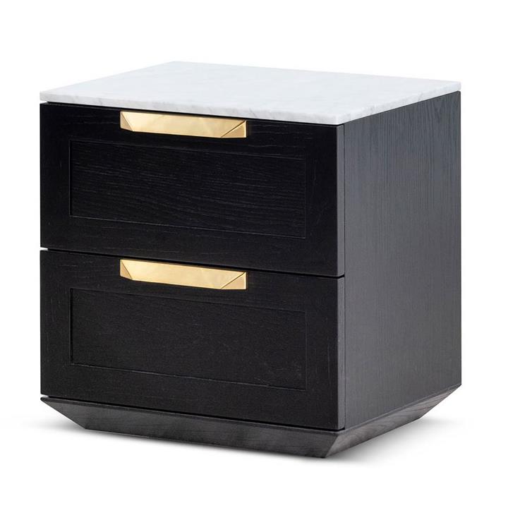 Lynesta Marble Top Bedside Table, White / Black by Conception Living Style Sourcebook
