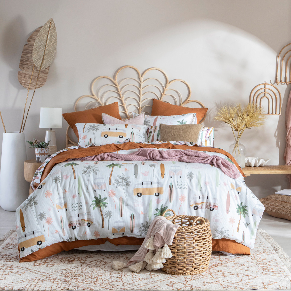 Kids By Pillow Talk Rainbow Beach Quilt Cover Set Blush Queen Bed Quilt