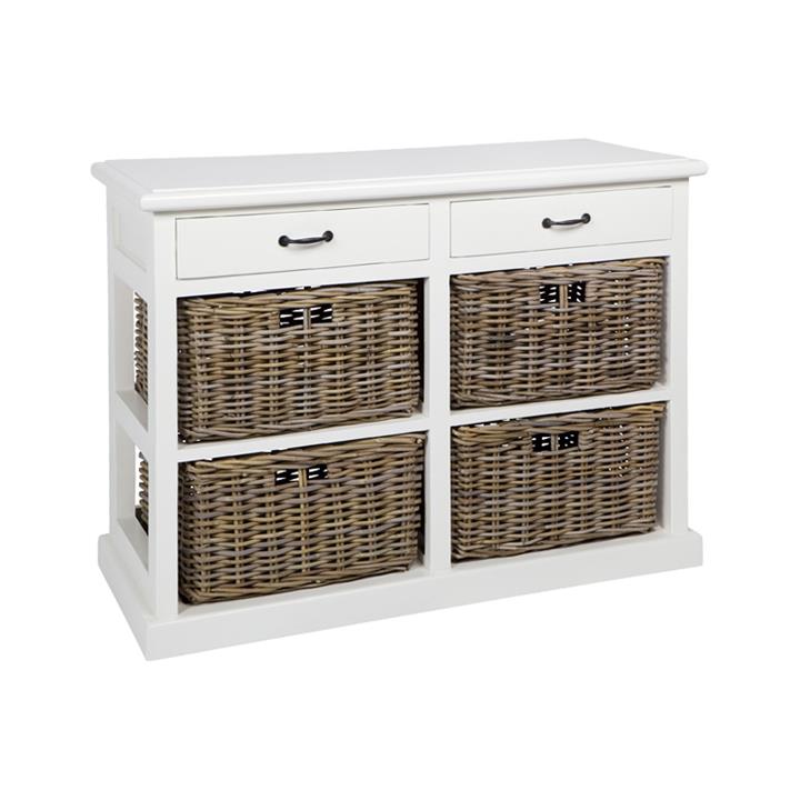 Rosslyn Mahogany Timber & Rattan Basket Storage Chest, 2x2 Baskets by