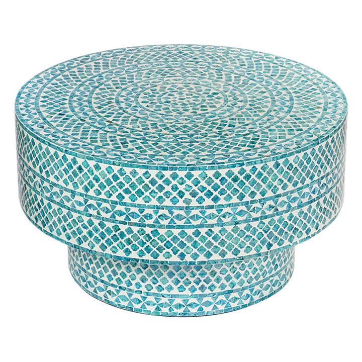 Diamond Mother Of Pearl Round Coffee Table in Blue by Phil Bee