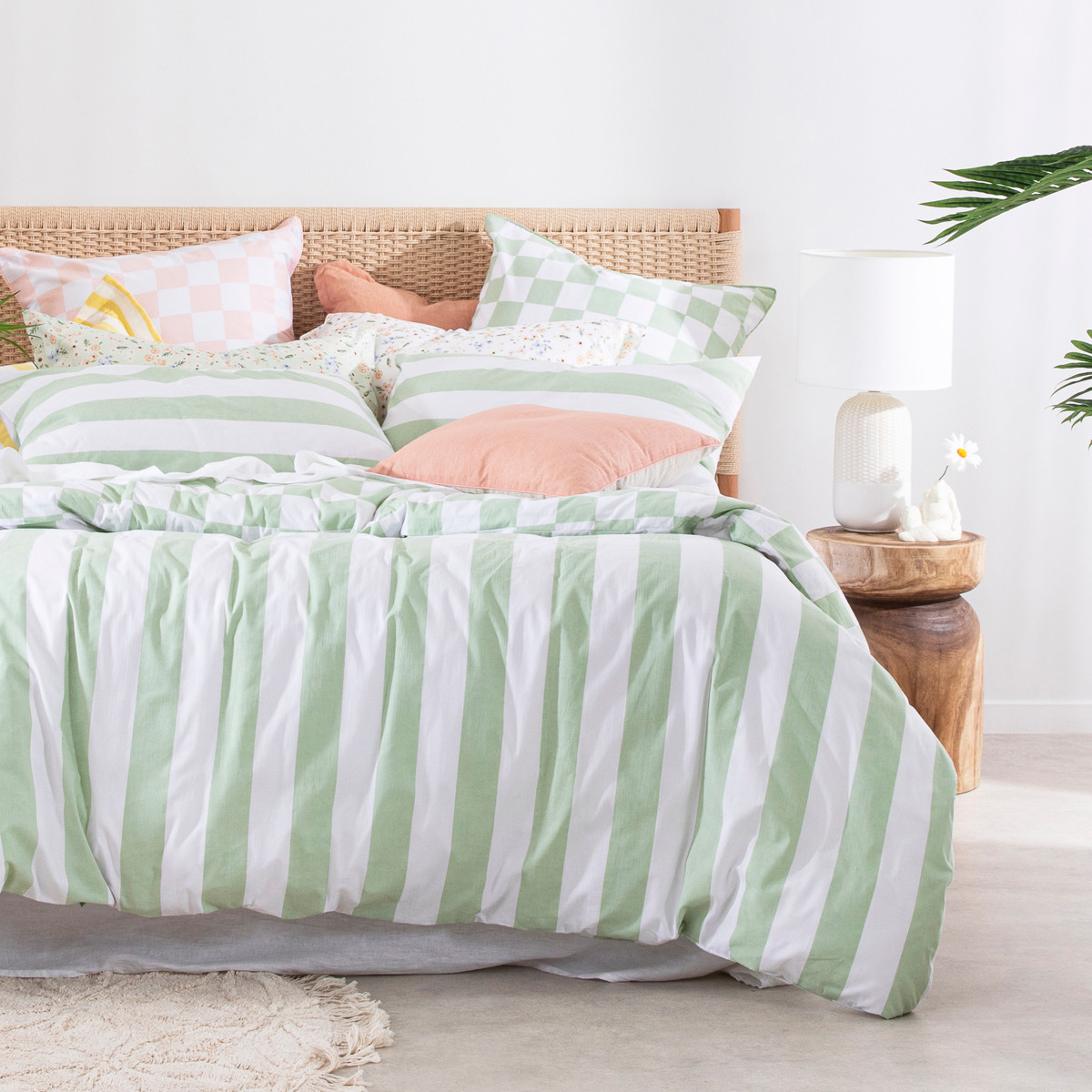 Habitat Check N Stripe Sage Quilt Cover Set Sage Super King Bed by Habitat Style Sourcebook