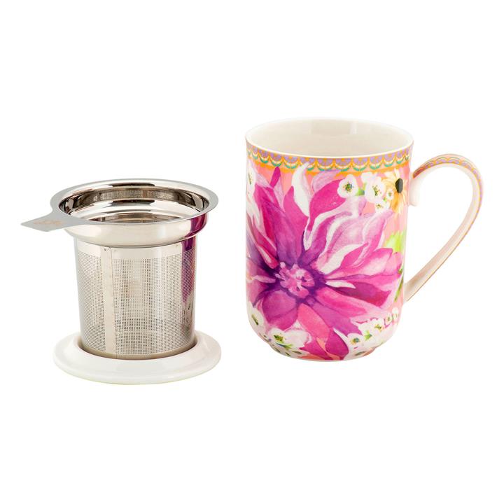 Teas & C's Dahlia Daze Lidded Mug with Infuser in Pink by Maxwell