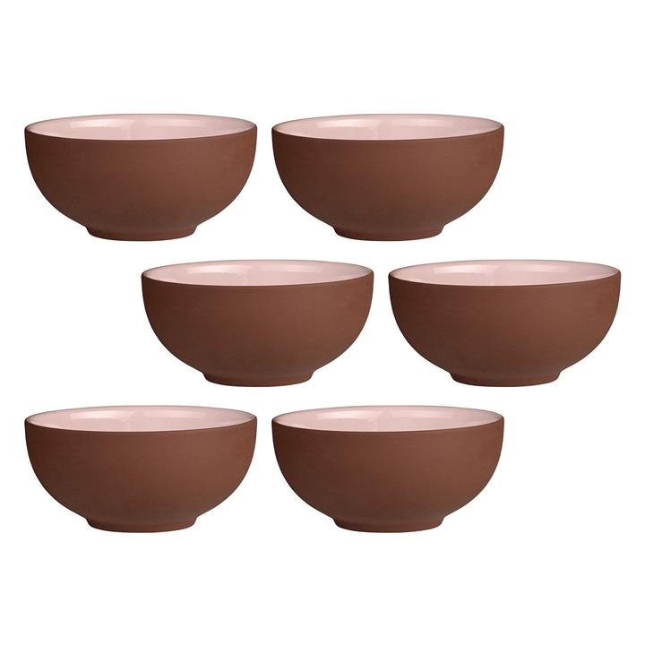 Sienna Set of 6 Two Tone Stoneware Bowls Size 12 x 12cm in Pink by