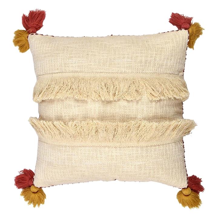 Macaw Fringe Detail Cotton Cushion in OffWhite by Coast to Coast by