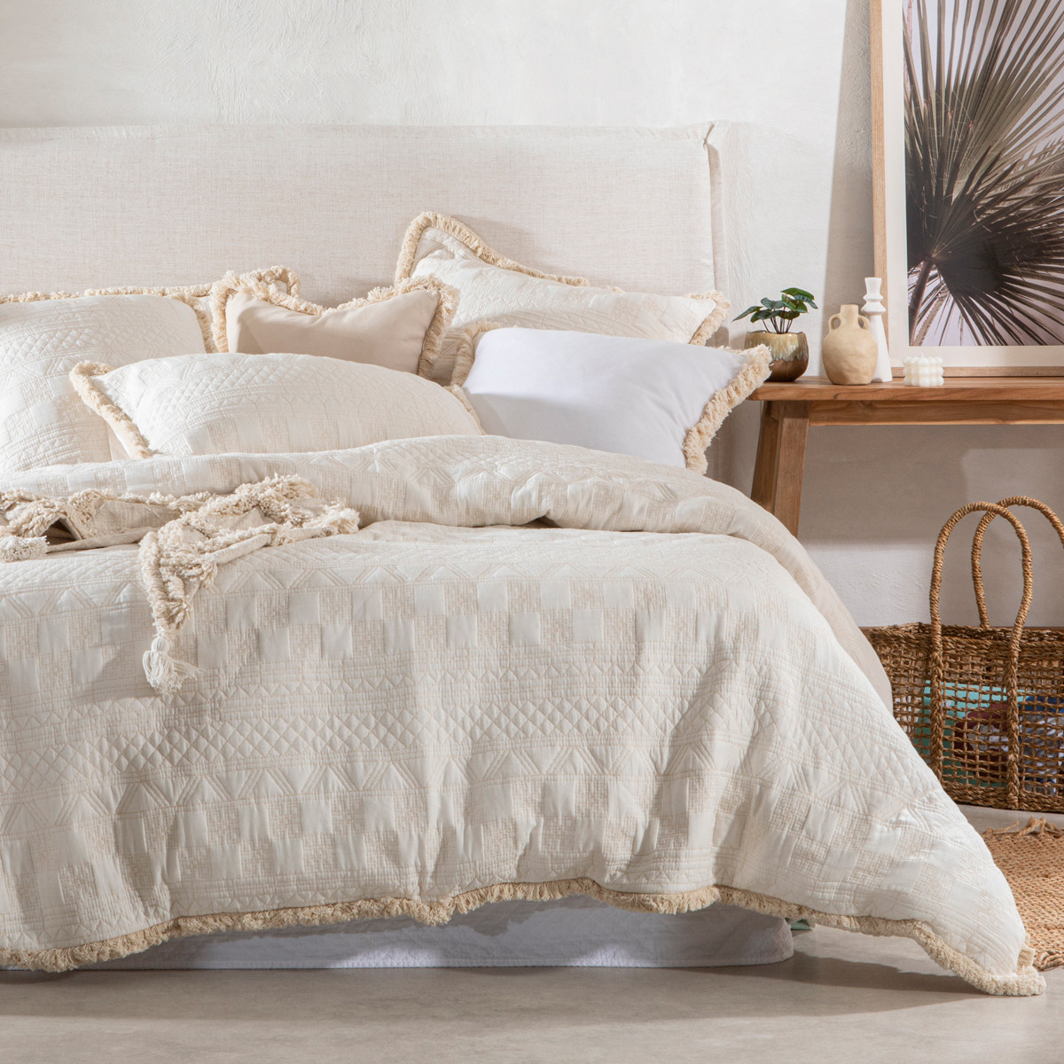 Habitat Mira Quilted Quilt Cover Set Natural Queen Bed Quilt Cover Set