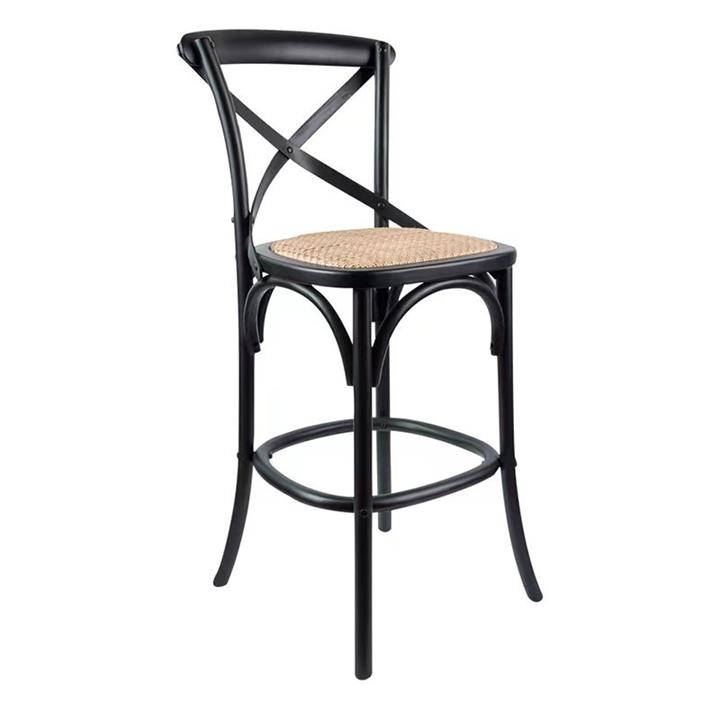 Leila Rattan & Timber Bar Stool in Black by Dover Mason by Dover Mason
