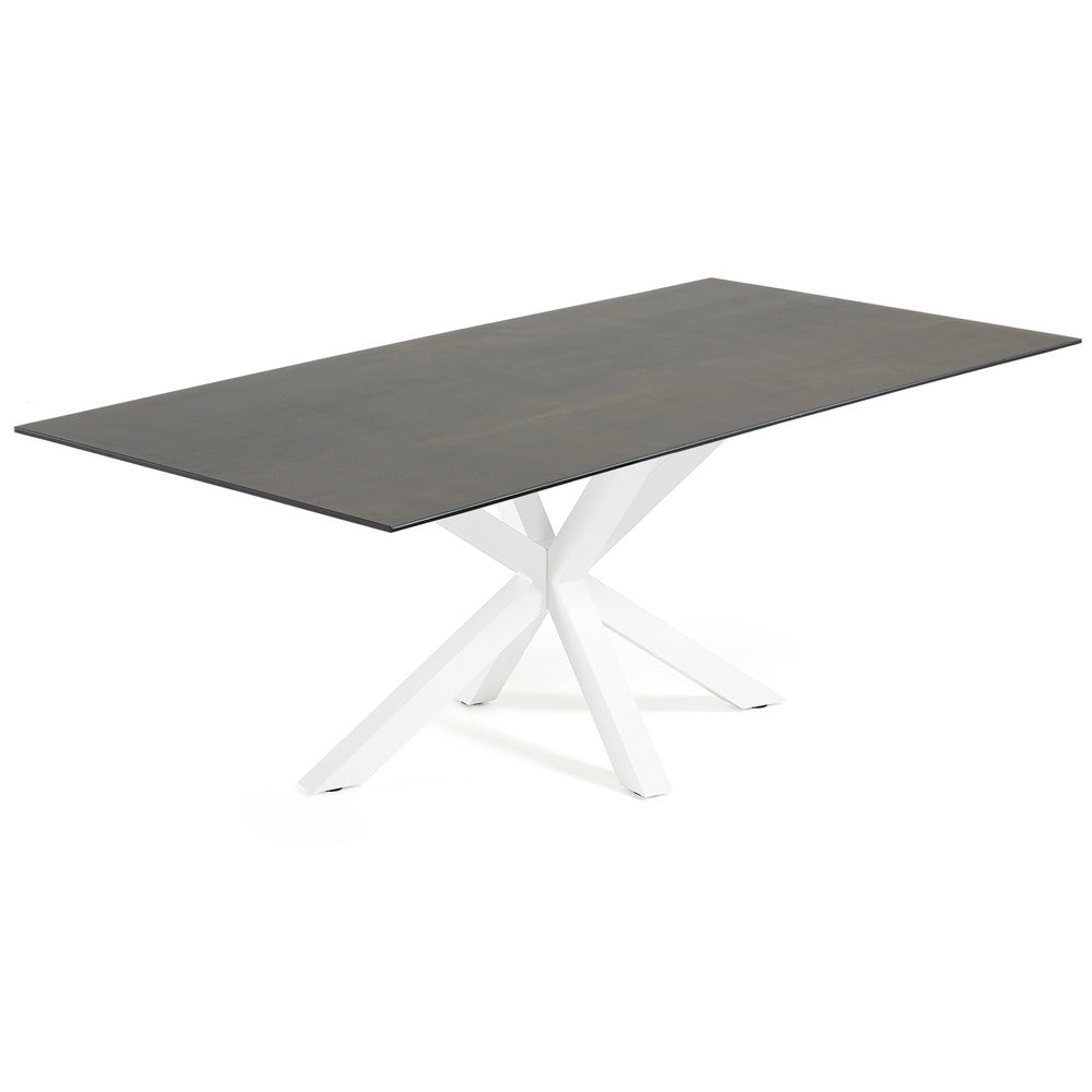 Masa Dining Table White Legs with Iron Moss Ceramic Top, 180cmW x