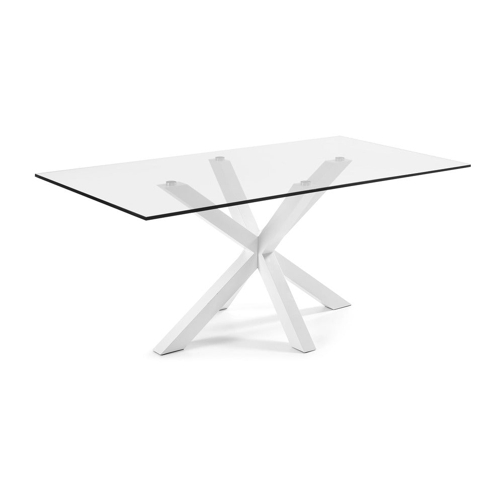 Masa Dining Table White Legs with Clear Glass, 200cmW x 100cmD x 75cmH