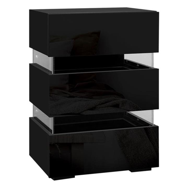 Schwartz 3Drawer LED Bedside Table in Black by Resort Living Style