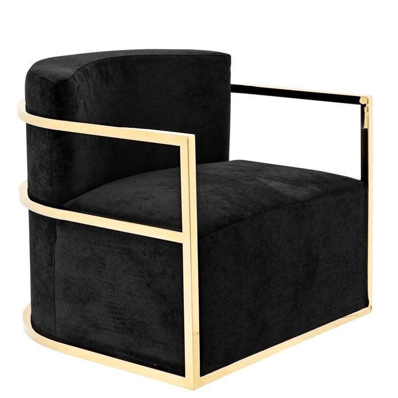 Emilio Black Velvet Gold Armchair by Gallery Furniture Style Sourcebook