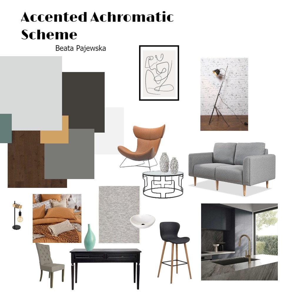Accented Achromatic color scheme Interior Design Mood Board by Beata