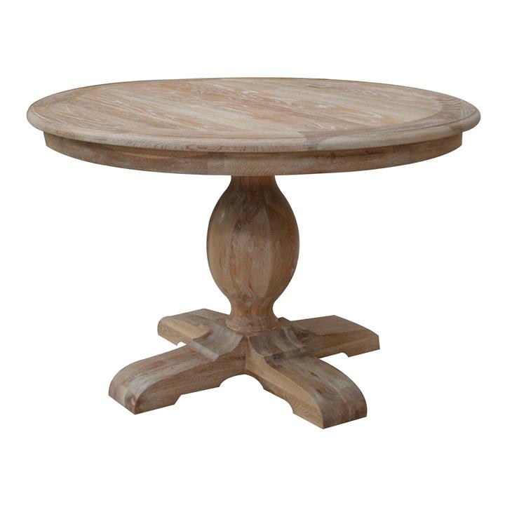 Leyna Oak Timber Round Pedestal Dining Table, 120cm, Lime Washed Oak by Manoir Chene Style
