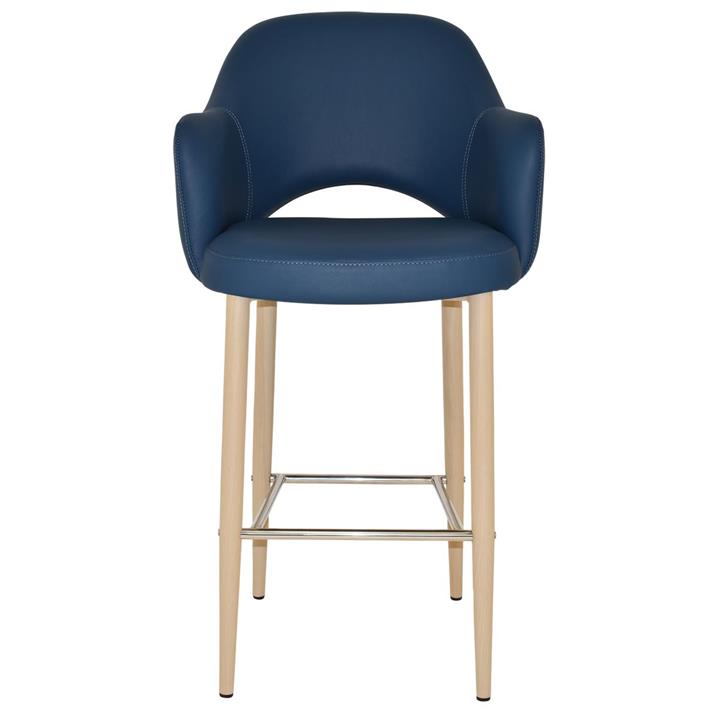 Albury Commercial Grade Vinyl Bar Stool with Arm, Metal Leg, Blue