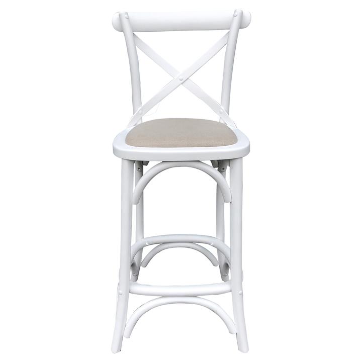 Kasan Birch Timber Cross Back Counter Stool, Linen Seat, Matt White by