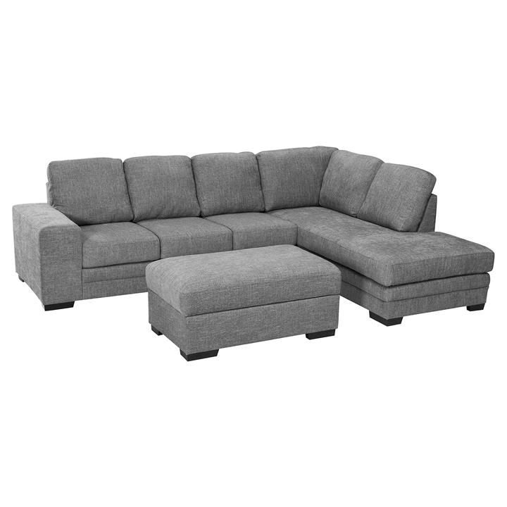 Arkos Fabric Corner Sofa, 3 Seater with RHF Chaise & Ottoman, Grey by