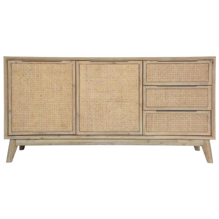 Andros Acacia Timber & Rattan 2 Door 3 Drawer Buffet Table, 160cm by