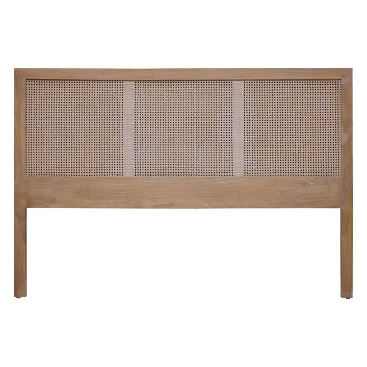 Mala Rattan & Timber Bed Head Size Queen in Oak/Beige by Hudson