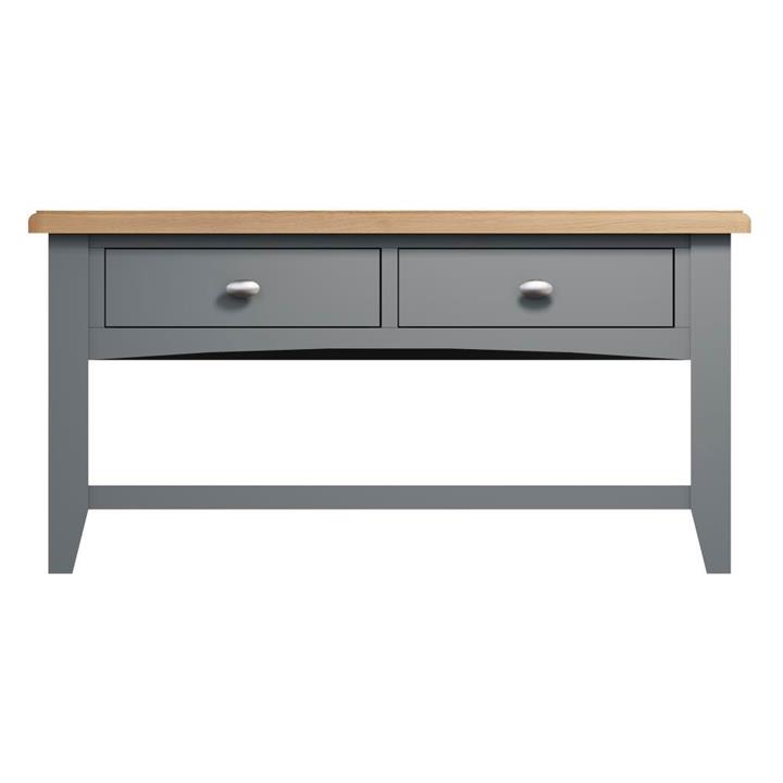 Mannford Wooden Coffee Table with Drawers, 90cm, Grey by Krendler
