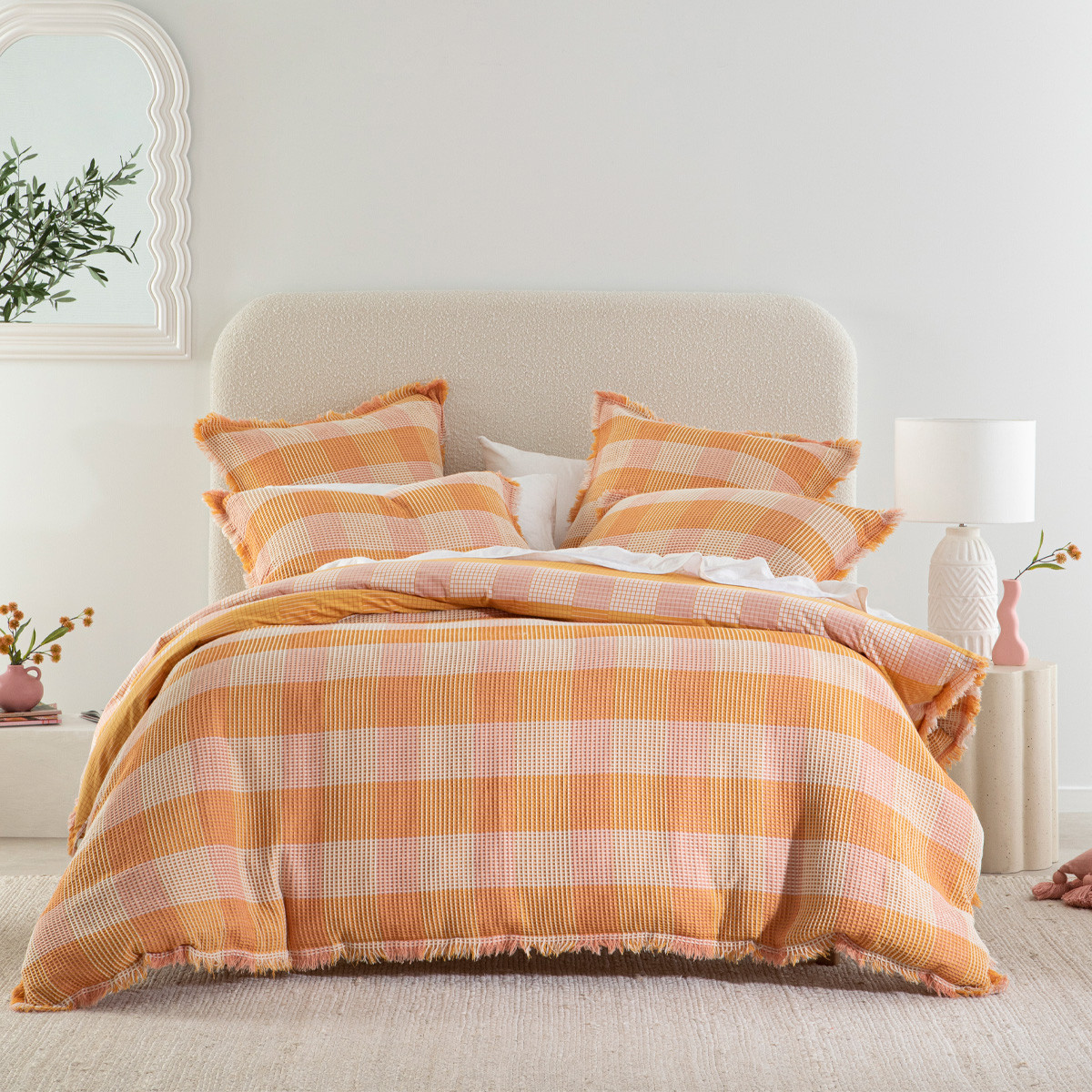 Habitat Avril Check Quilt Cover Set Orange Double Bed Quilt Cover Set