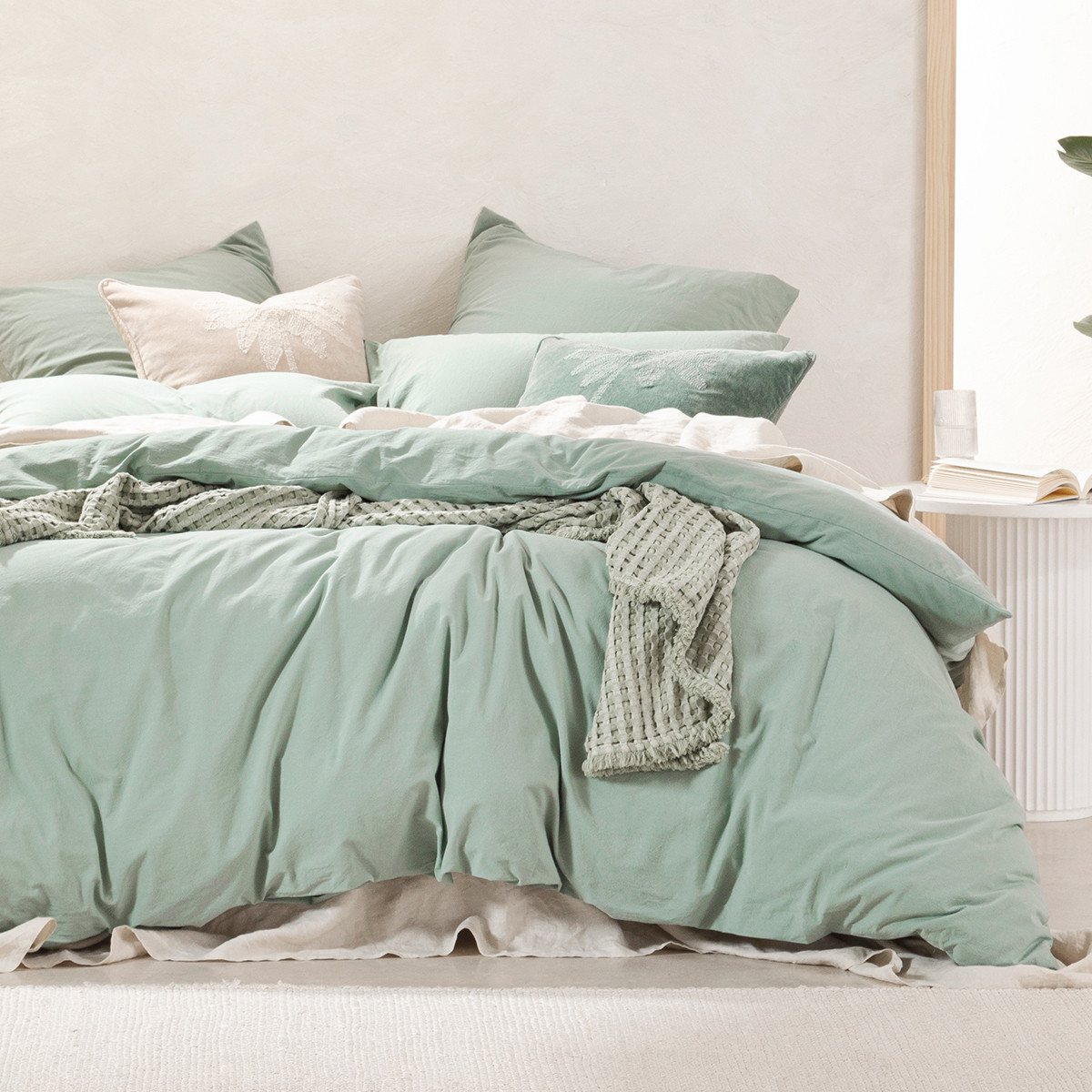 Habitat Stonewashed Cotton Eucalyptus Quilt Cover Set Eucalyptus Queen