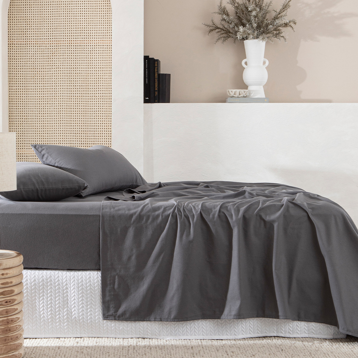 Essentials Charcoal Flannelette Sheet Set Charcoal King Single Bed