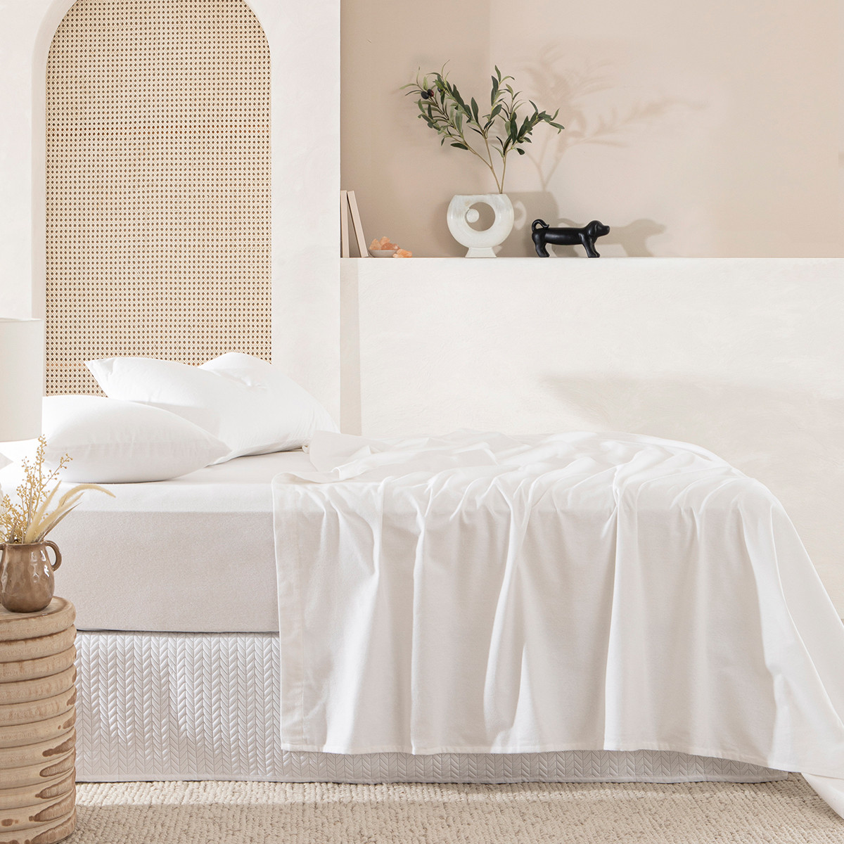 Essentials White Flannelette Sheet Set White King Single Bed