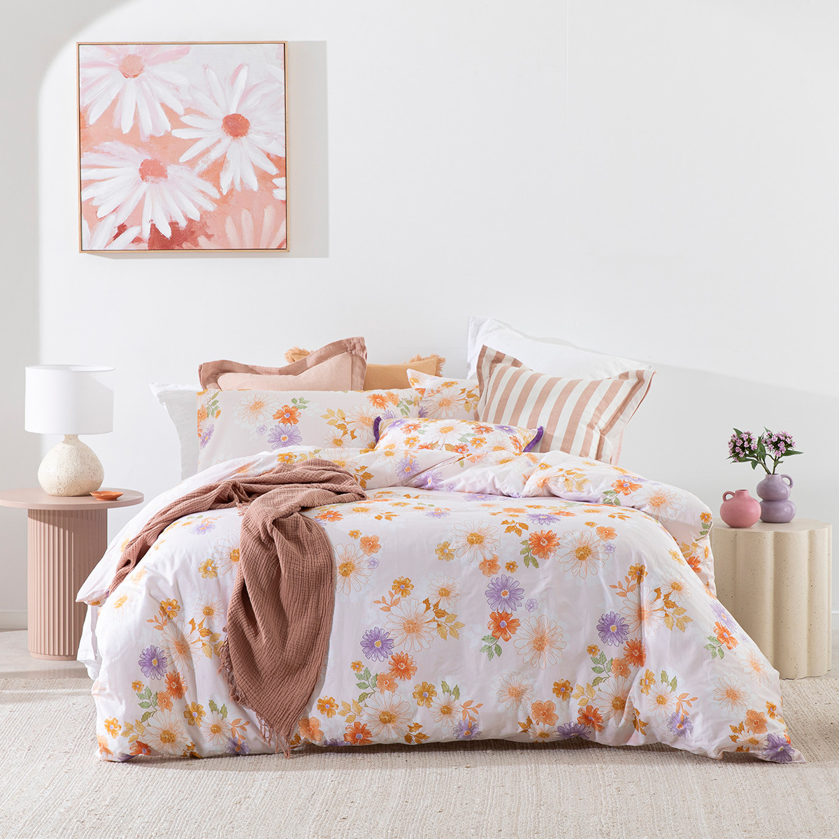 Essentials Freda Floral Quilt Cover Set Pink Queen Bed Quilt Cover Set