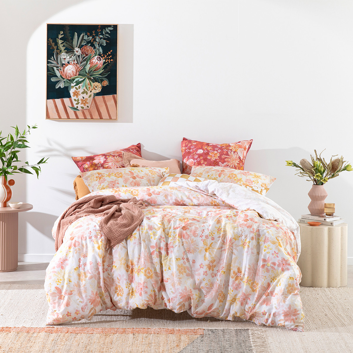 Habitat Mattia Floral Quilt Cover Set Pink Double Bed Quilt Cover Set