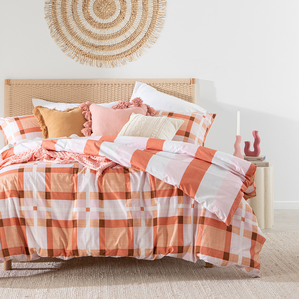 Essentials Audrey Check Quilt Cover Set Pink Queen Bed Quilt Cover Set by Essentials Style