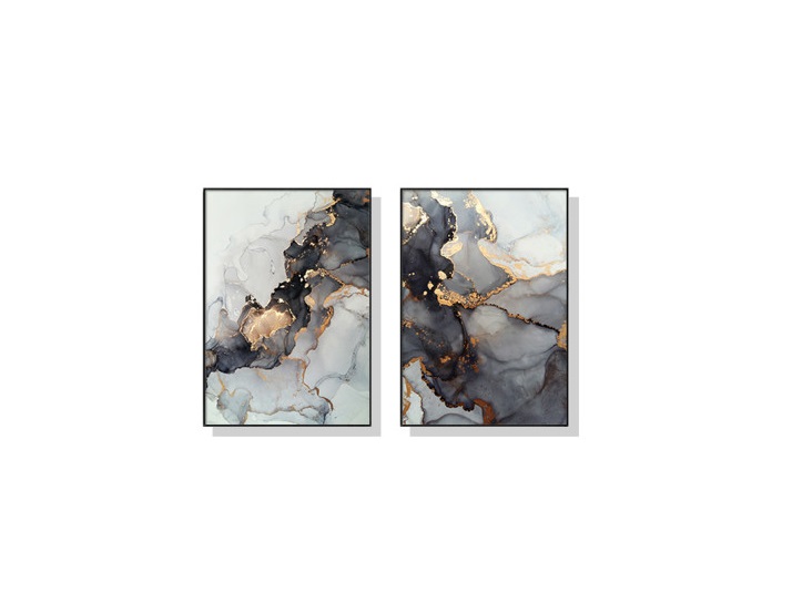 Set of 2 Grey & Gold Marble Abstract Wall Art Canvas 3 sizes available