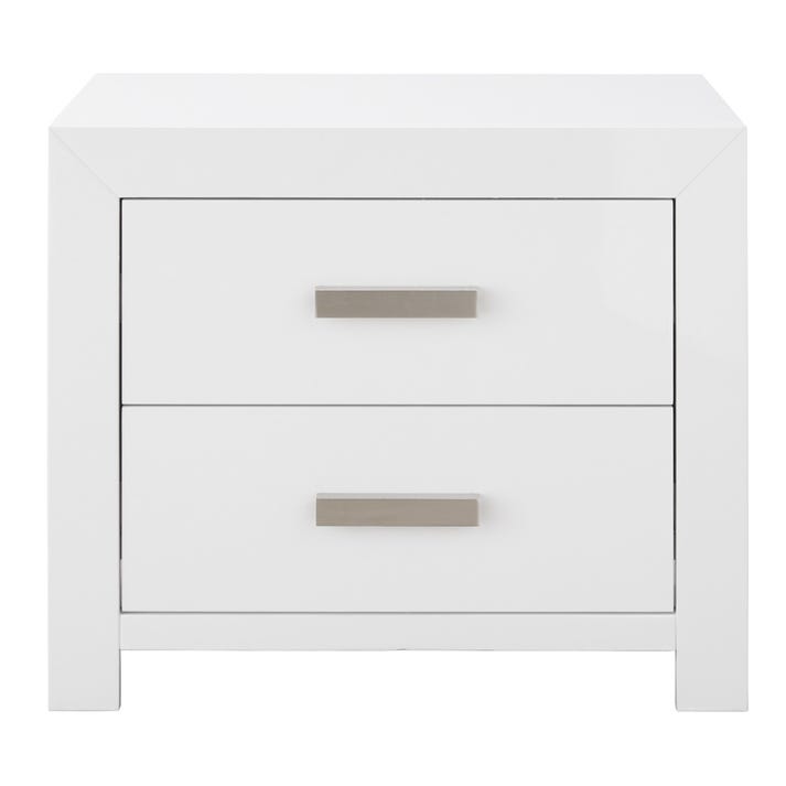Miami Bedside Table White Gloss 2 Drawer by James Lane Style Sourcebook
