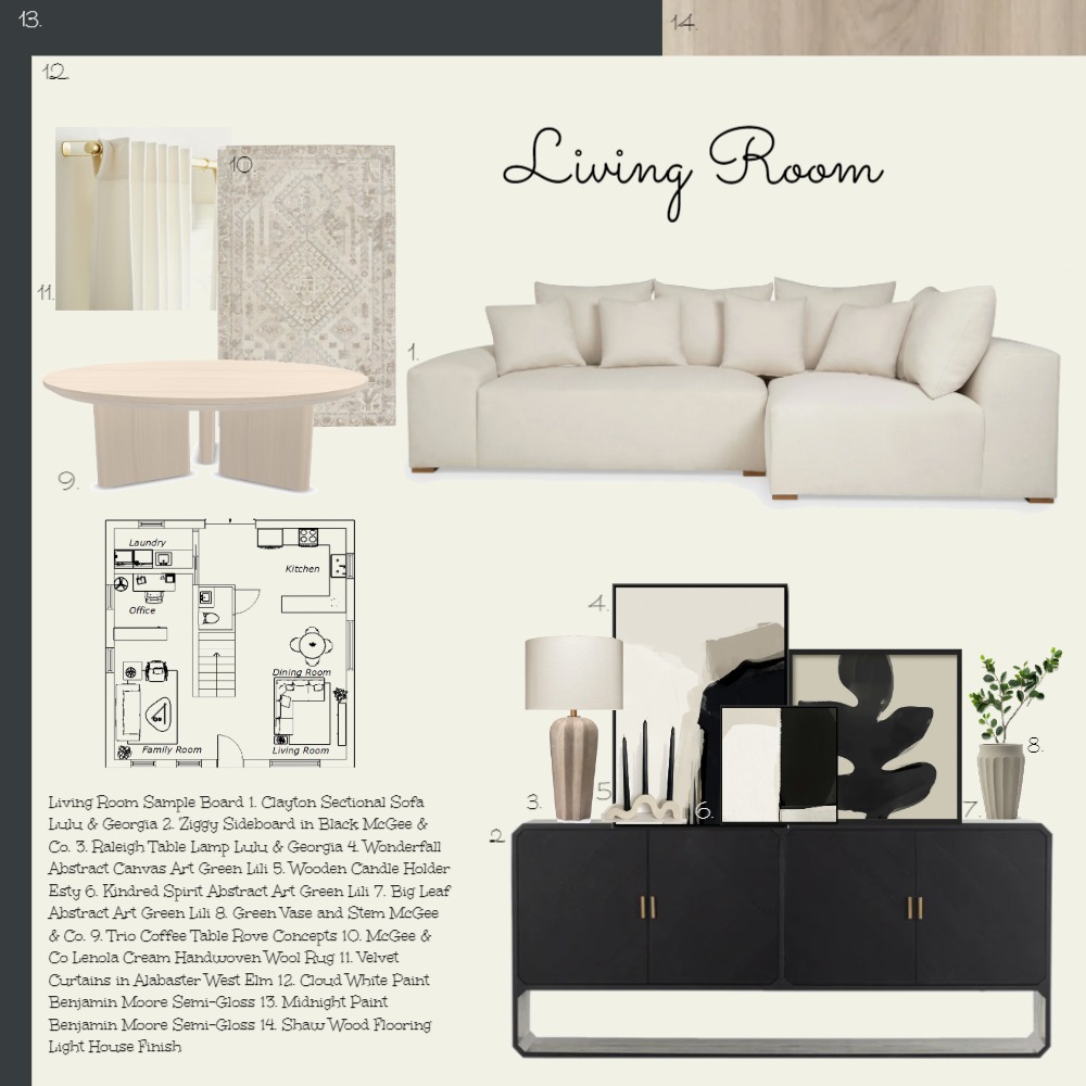 Living Room Sample Board Interior Design Mood Board by chercassady