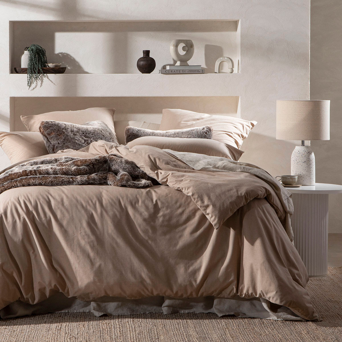 Essentials Maverick Natural Quilt Cover Set Natural King Bed Quilt