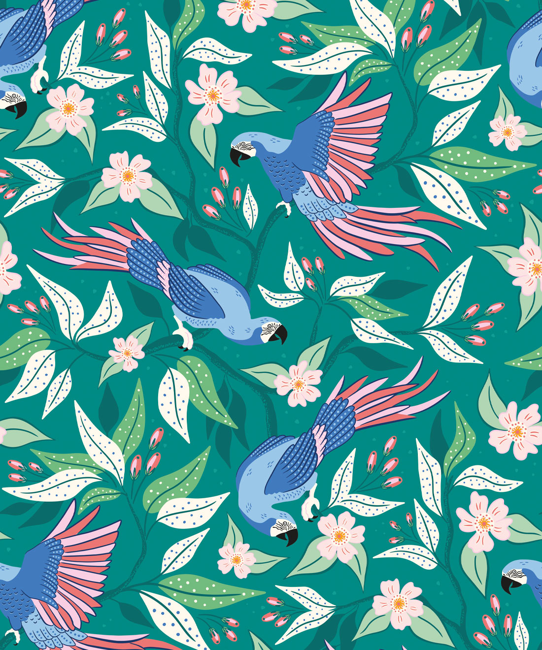 Parrot Wallpaper Summer Green by Bespoke Letterpress Style Sourcebook