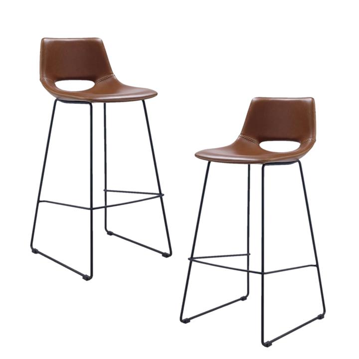 Set of 2 Bernard Faux Leather Bar Stool Light Brown by Interior
