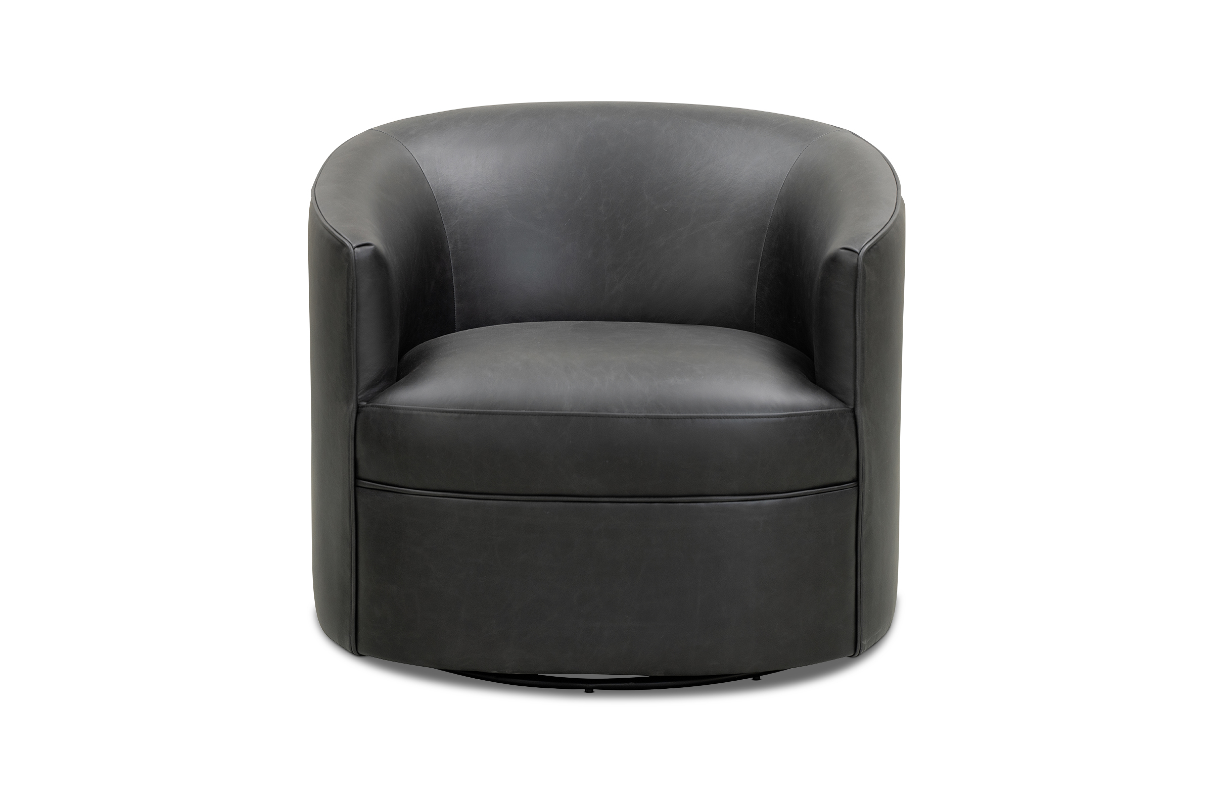 Autumn Swivel Leather Classic Armchair, Black Solid Wood And Plywood