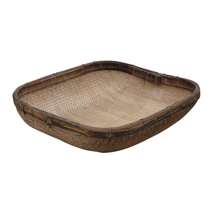 Toril Antique Oriental Bamboo Rattan Tray, Square by Florabelle Style