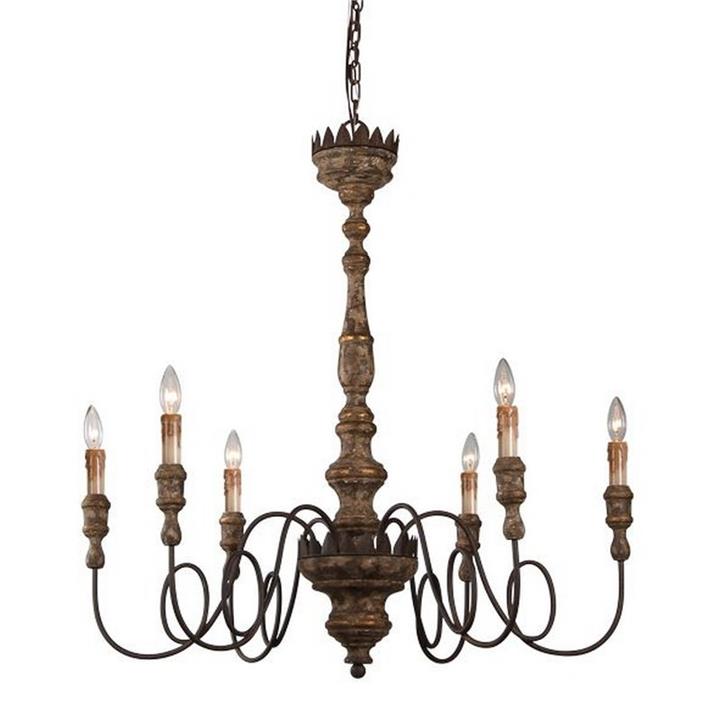 Elyse Wood & Iron Chandelier by French Country Collection Style