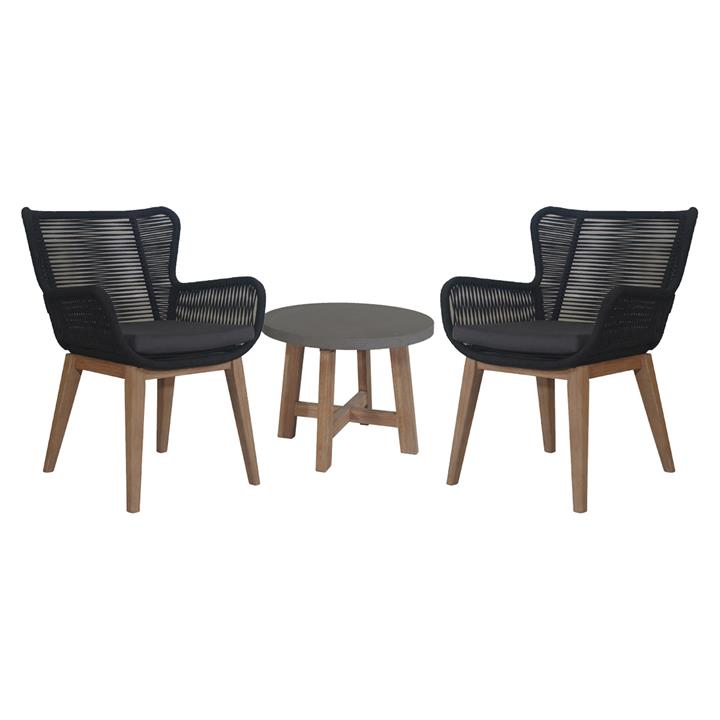 Walmer 3 Piece Rope & Eucalyptus Timber Outdoor Chair Set by Dodicci Style Sourcebook