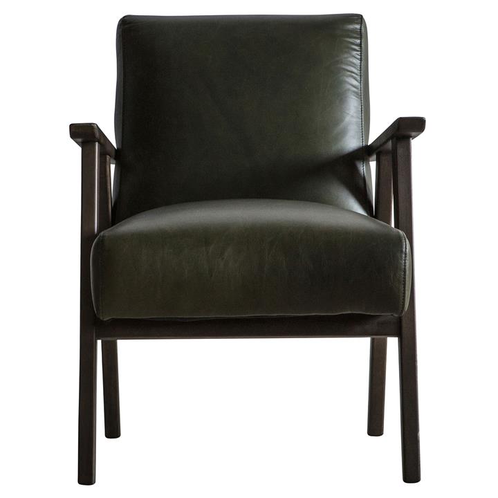 Nowa Leather & Timber Armchair, Heritage Green by Casa Bella Style