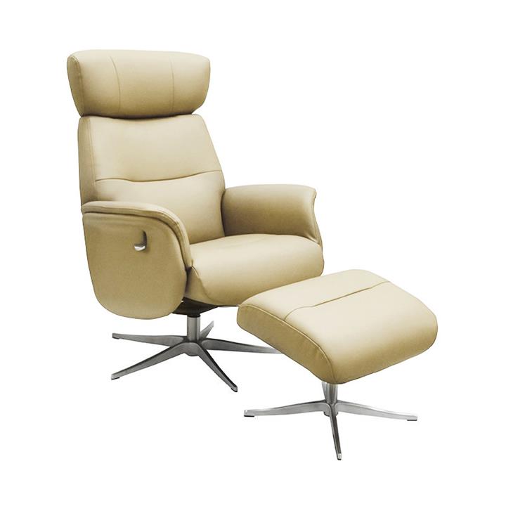 Stanley Leather Swivel Recliner Armchair with Footstool, Ivory by My