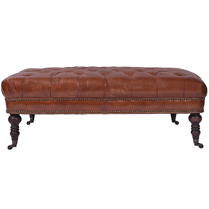 Kensington Aged Leather Chesterfield Ottoman / Coffee Table, 120cm by