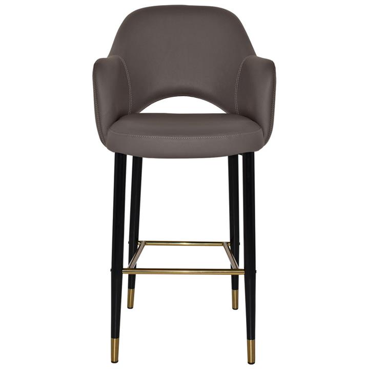 Albury Commercial Grade Vinyl Bar Stool with Arm, Metal Leg, Charcoal
