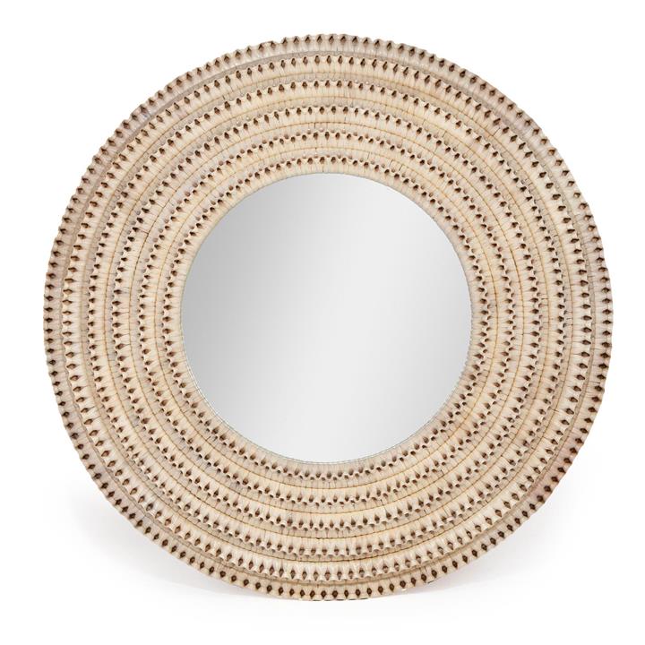 Mila Braided Rattan Frame Round Wall Mirror, 120cm, White by Serrata