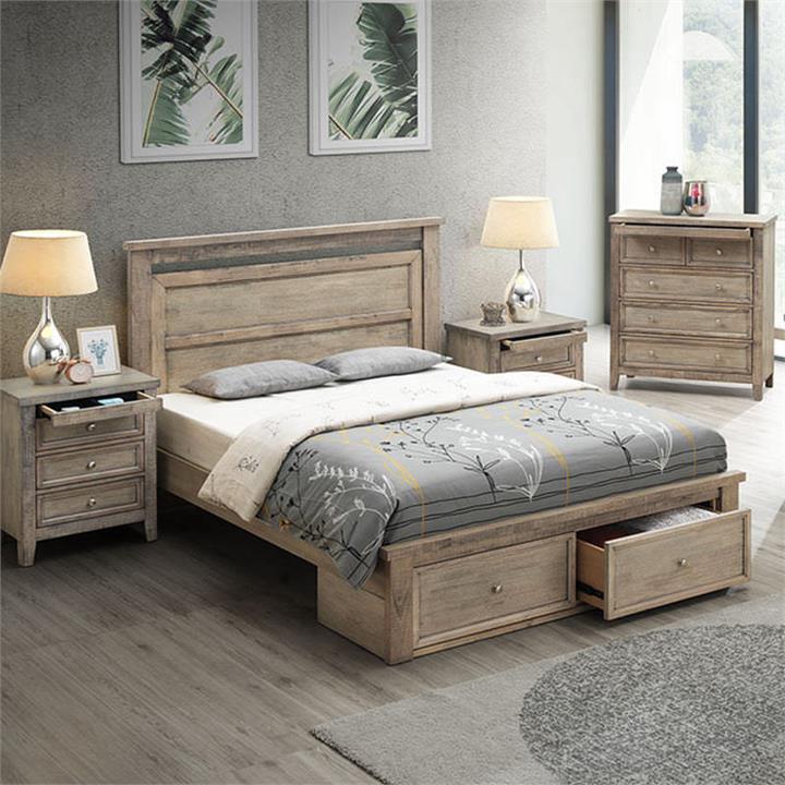 Olivia Wooden Bed with End Drawers, Queen, Light Oak by Glano Style Sourcebook